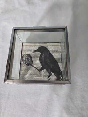 Decorative glass and metal keepsake box gothic-style a Rave and a human skull